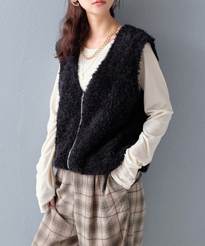 日本JP直送【2025新品♪】Shaggy Boa 雙拉鍊背心{11月30截單;預計10-14工作天發貨｝