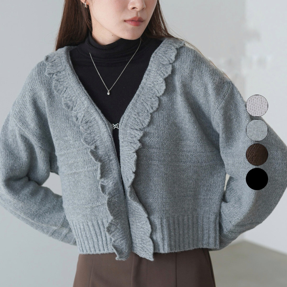 日本JP直送 【2025秋冬新品】拉絨荷葉邊領鉤開襟衫  {11月30截單;預計10-14工作天發貨｝