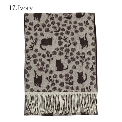 曰本JP直送  日本製 花貓印花窄披肩 發熱保暖防靜電圍巾 {11月30截單;預計10-14工作天發貨｝