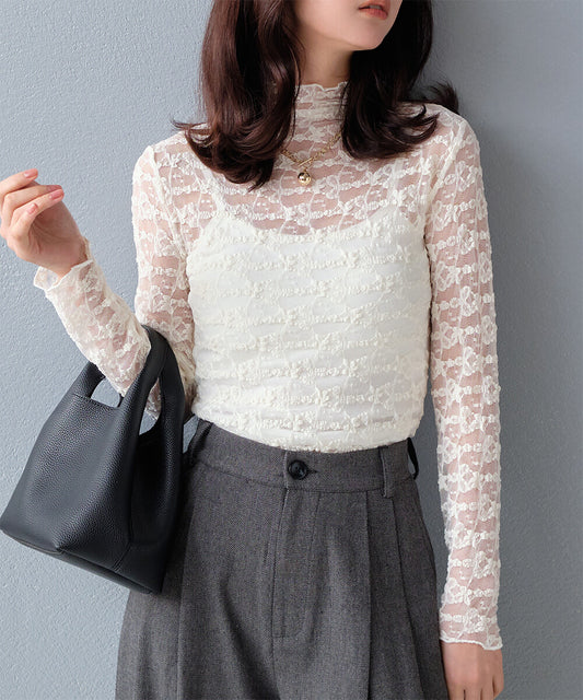 日本JP直送  【 2025新品♪】褶飾蕾絲上衣{11月30截單;預計10-14工作天發貨｝