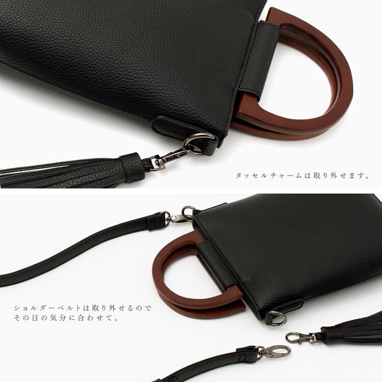 日本JP直送  [肩背包] 木質手柄 2Way 智慧型手機肩背包、斜背包 [合成皮革] ｛1月15截單;預計10-14 工作天發貨｝