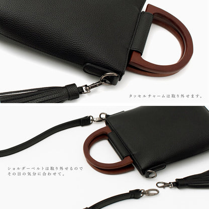 日本JP直送  [肩背包] 木質手柄 2Way 智慧型手機肩背包、斜背包 [合成皮革] ｛1月15截單;預計10-14 工作天發貨｝