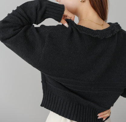 日本JP直送 【2025秋冬新品】拉絨荷葉邊領鉤開襟衫  {11月30截單;預計10-14工作天發貨｝