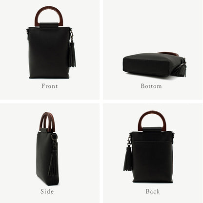 日本JP直送  [肩背包] 木質手柄 2Way 智慧型手機肩背包、斜背包 [合成皮革] ｛1月15截單;預計10-14 工作天發貨｝