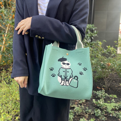 日本JP 直送   【2025新品】時尚貓咪印花針織兩用包 <Minyu> 單肩包 推薦{11月30截單;預計10-14工作天發貨｝