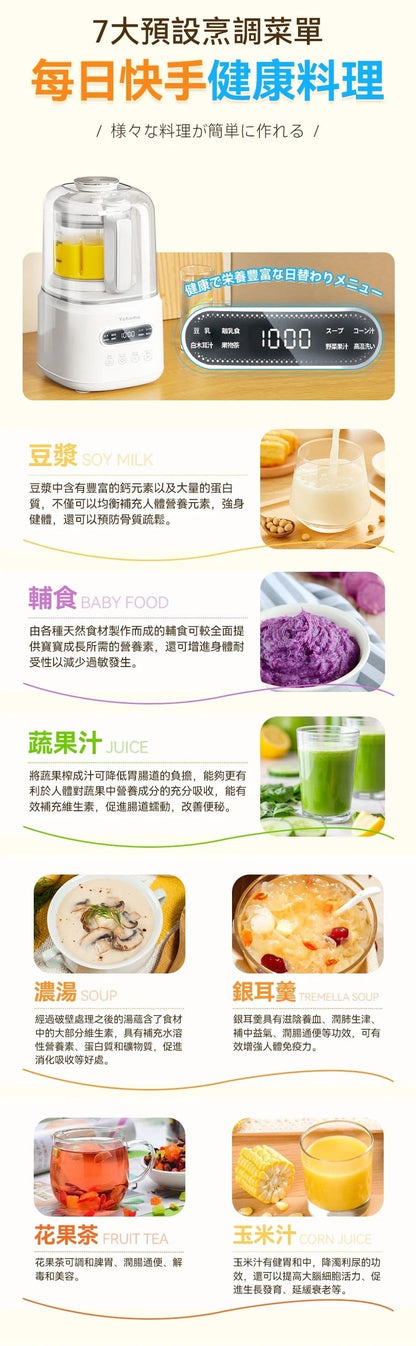 Yohome 7重降噪免濾萬用全家健康營養料理破壁機 YH-009｜營養機｜攪拌機｜破壁機｜豆漿機 (行貨一年保養)     {8月2截單;預計10-14 工作天發貨}