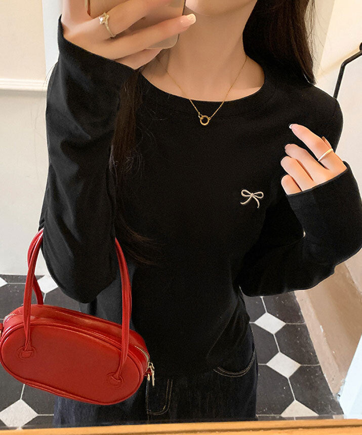 日本JP直送 上衣《蝴蝶結刺繡圓領上衣 4色選配》直送  {11月30截單;預計10-14工作天發貨｝