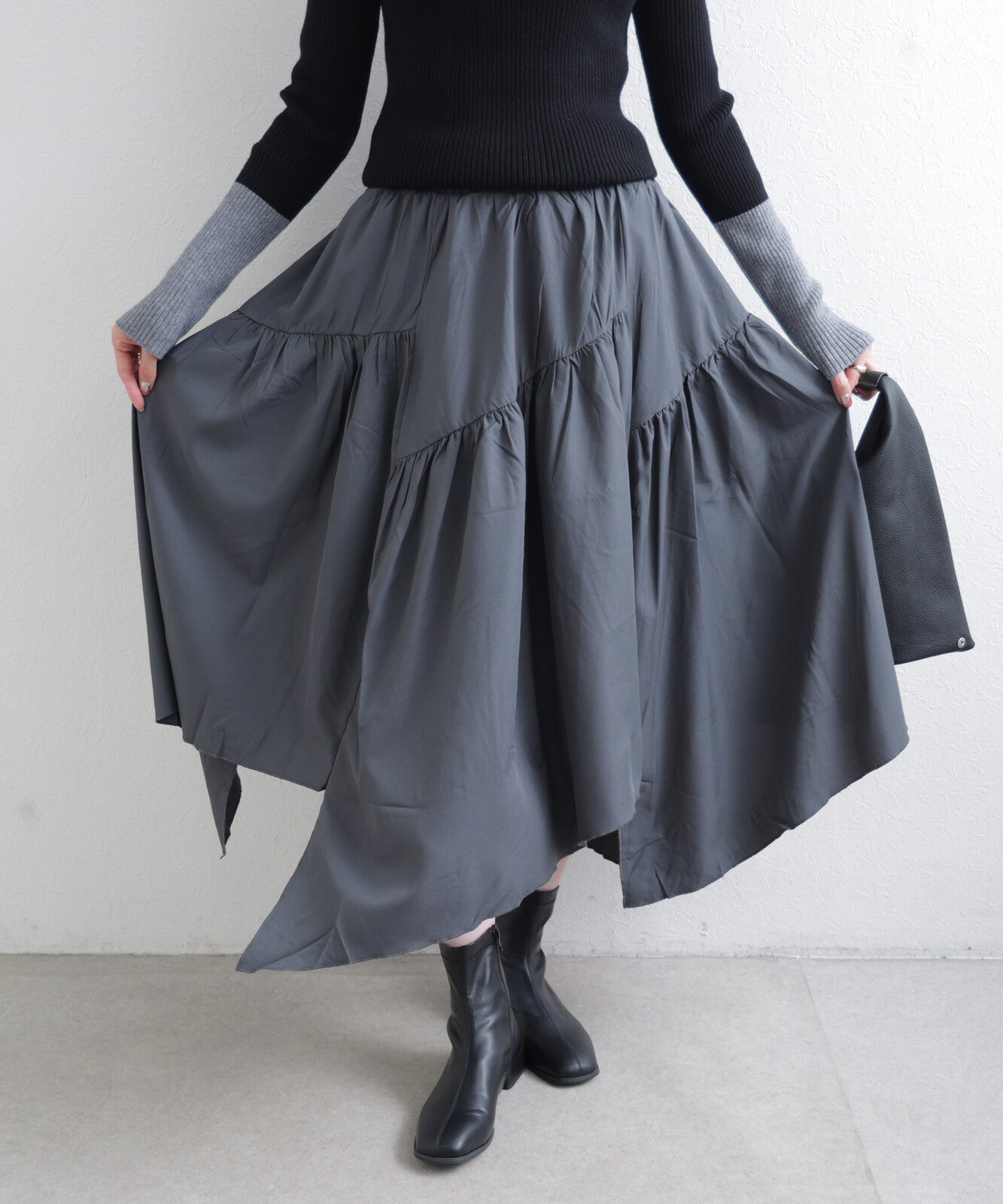 日本JP直送  2025AW 不對稱褶皺半身裙 2025 新款 經濟型{11月30截單;預計10-14工作天發貨｝