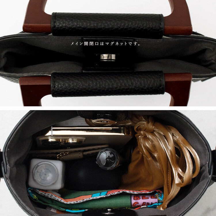 日本JP直送  [肩背包] 木質手柄 2Way 智慧型手機肩背包、斜背包 [合成皮革] ｛1月15截單;預計10-14 工作天發貨｝