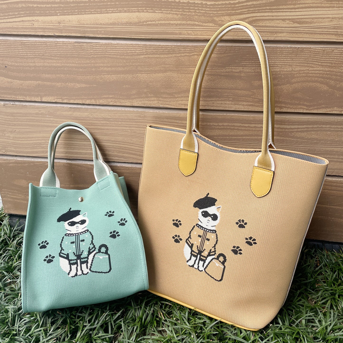 日本JP 直送   【2025新品】時尚貓咪印花針織兩用包 <Minyu> 單肩包 推薦{11月30截單;預計10-14工作天發貨｝