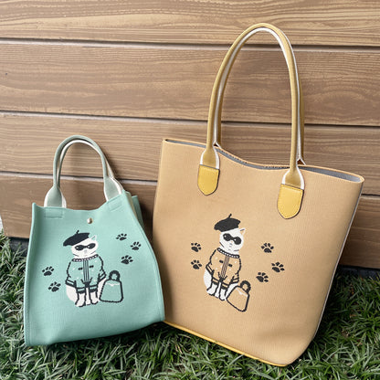 日本JP 直送   【2025新品】時尚貓咪印花針織兩用包 <Minyu> 單肩包 推薦{11月30截單;預計10-14工作天發貨｝