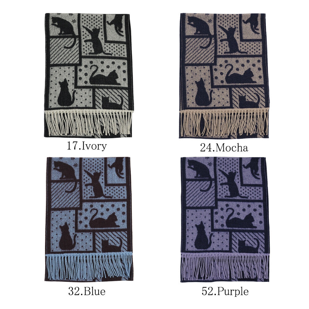 曰本JP直送  日本製 拼布貓咪印花窄披肩{11月30截單;預計10-14工作天發貨｝