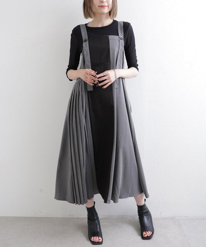 日本JP直送  不對稱色褶襉背帶裙 2025SS 新款{11月30截單;預計10-14工作天發貨｝