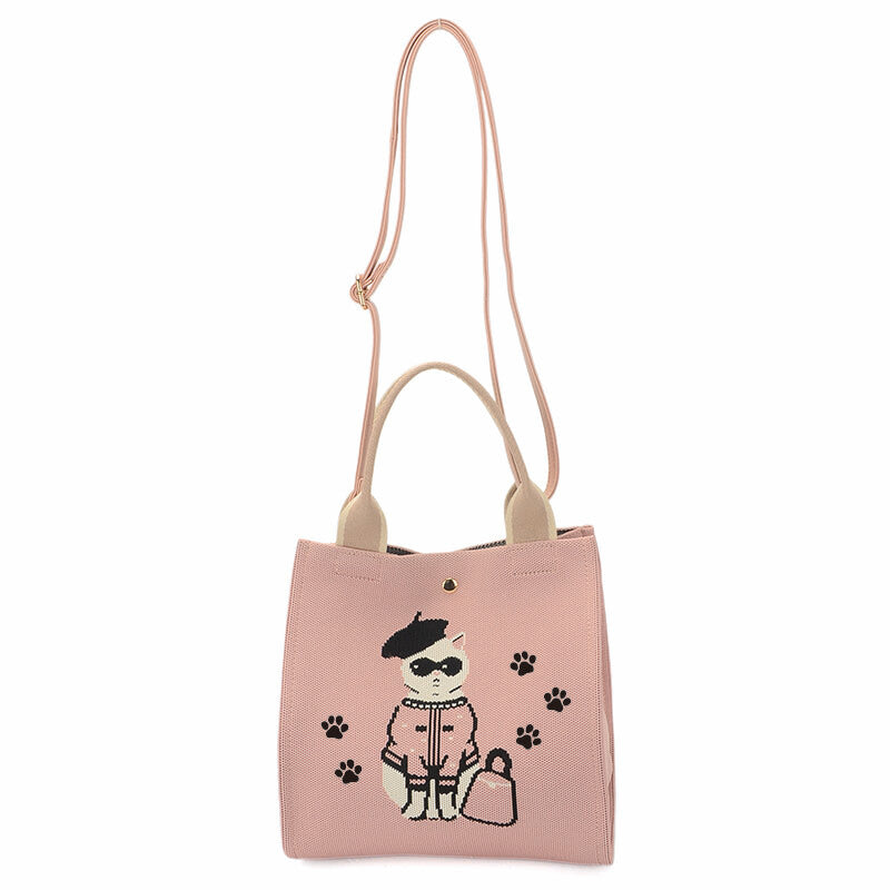 日本JP 直送   【2025新品】時尚貓咪印花針織兩用包 <Minyu> 單肩包 推薦{11月30截單;預計10-14工作天發貨｝