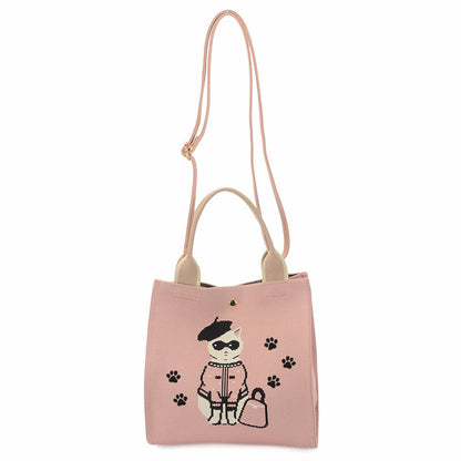 日本JP 直送   【2025新品】時尚貓咪印花針織兩用包 <Minyu> 單肩包 推薦{11月30截單;預計10-14工作天發貨｝