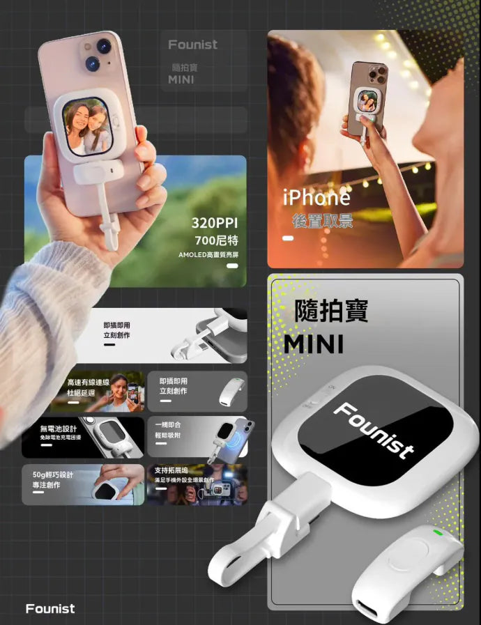CYNOVA Founist 隨拍寶Mini|自拍神器｜後鏡頭顯示器｜磁吸螢幕｜直播神器【9/20 截單，預計 :9月尾至10月中發貨】