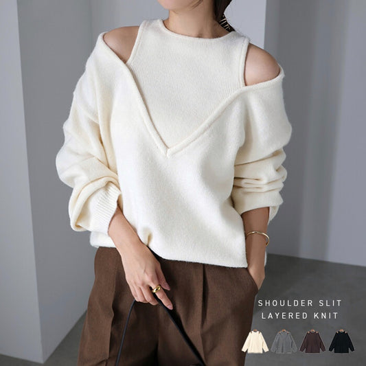 曰本JP直送 肩部開衩的多層針織上衣{11月30截單;預計10-14工作天發貨｝