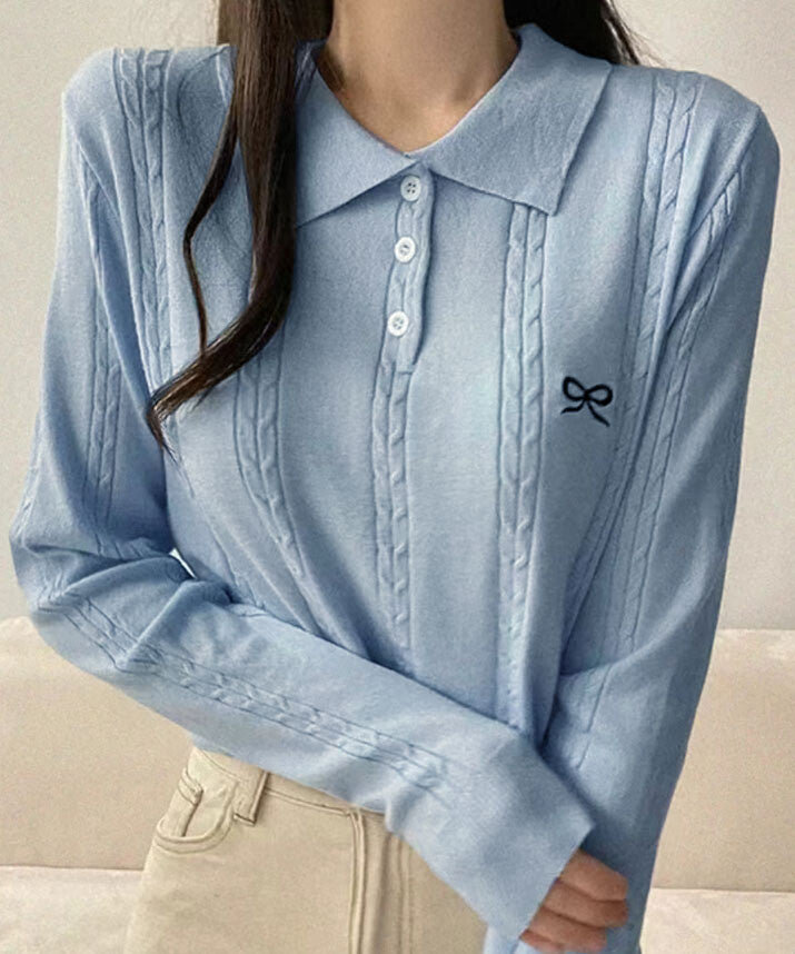 曰本JP送  針織衫 蝴蝶結刺繡POLO衫{11月30截單;預計10-14工作天發貨｝