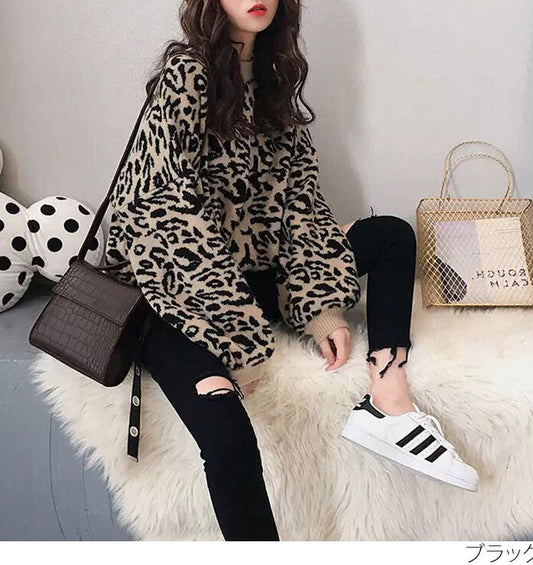 曰本JP送 針織衫《豹紋燈籠袖針織衫》{11月30截單;預計10-14工作天發貨｝