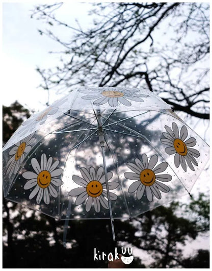 日本 Kirakuu 菊花笑面透明雨傘|浪漫氛圍|雨傘雨具系列|長傘|大範圍擋風擋雨{3月15截單;預計10-14 工作天發貨}
