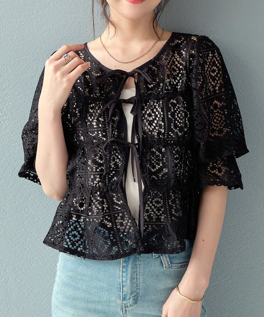 日本JP直送 【2025新品♪】鉤針蕾絲褶皺上衣{11月30截單;預計10-14工作天發貨｝