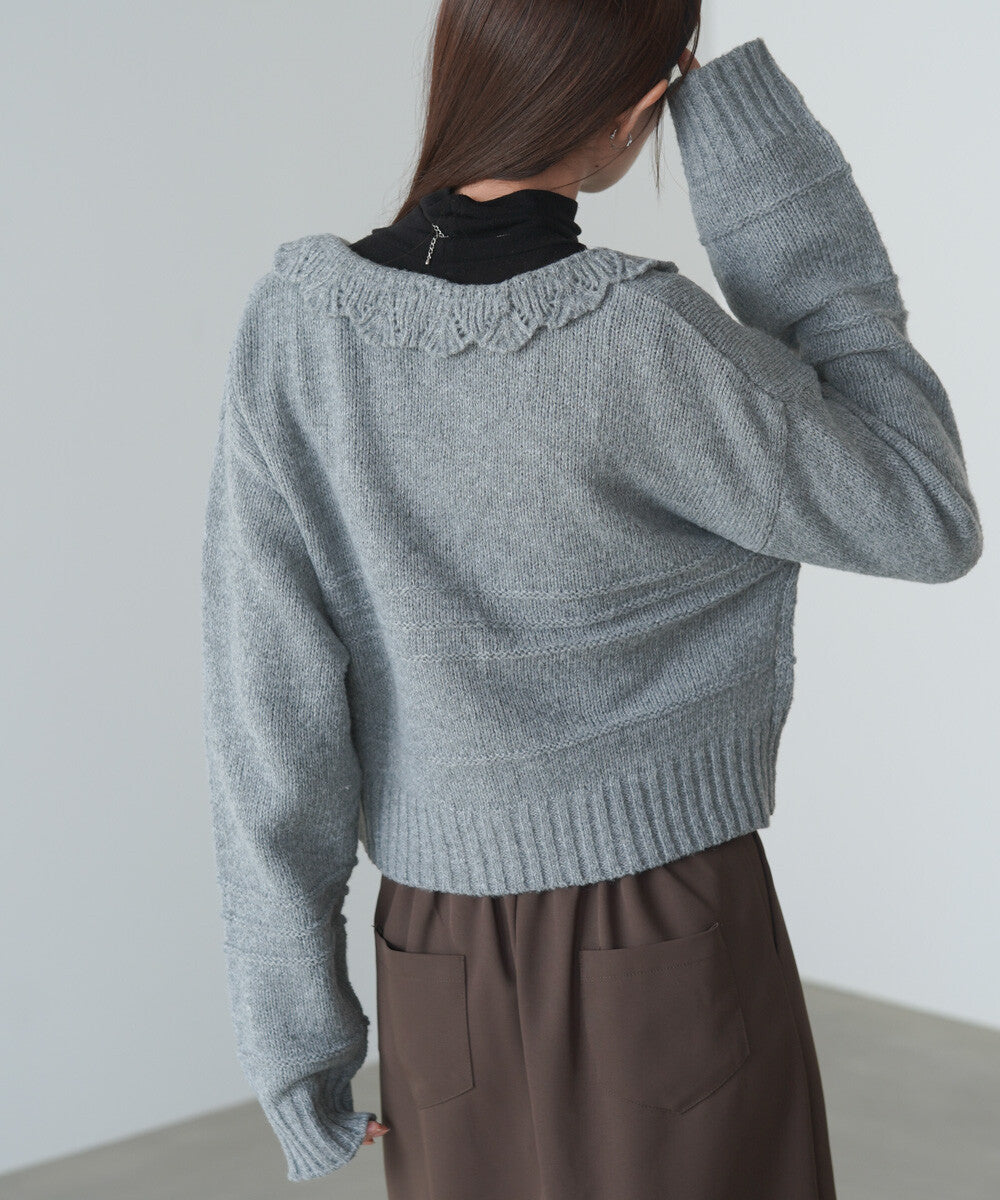 日本JP直送 【2025秋冬新品】拉絨荷葉邊領鉤開襟衫  {11月30截單;預計10-14工作天發貨｝