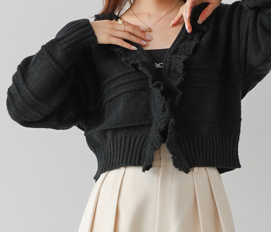 日本JP直送 【2025秋冬新品】拉絨荷葉邊領鉤開襟衫  {11月30截單;預計10-14工作天發貨｝