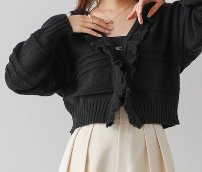 日本JP直送 【2025秋冬新品】拉絨荷葉邊領鉤開襟衫  {11月30截單;預計10-14工作天發貨｝