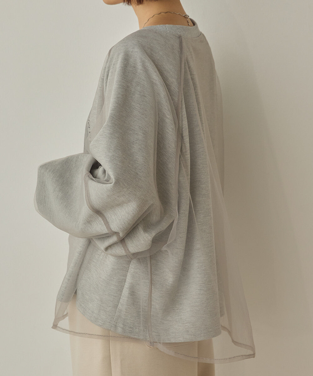 曰本JP直送  紗蕾絲層疊蓬鬆袖印花套頭衫{11月30截單;預計10-14工作天發貨｝