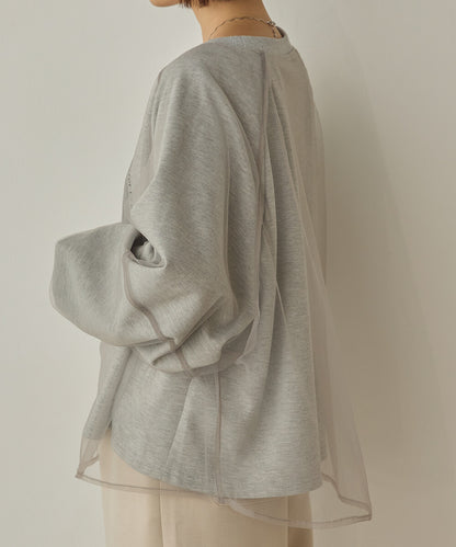 曰本JP直送  紗蕾絲層疊蓬鬆袖印花套頭衫{11月30截單;預計10-14工作天發貨｝