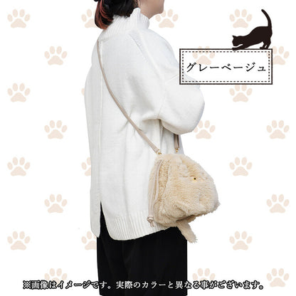 日本JP直送  可愛蓬鬆的黑色貓毛抽繩單肩包，非常適合作為禮物， {3月15截單;預計10-14 工作天發貨}