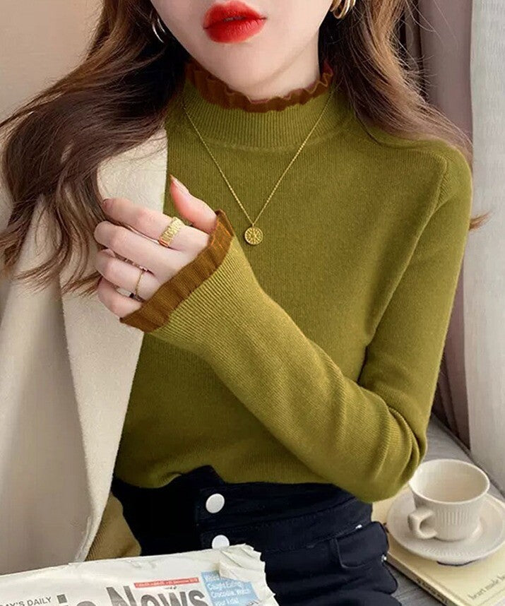 日本JP直送  針織《高領荷葉邊針織上衣，7色可選》{11月30截單;預計10-14工作天發貨｝