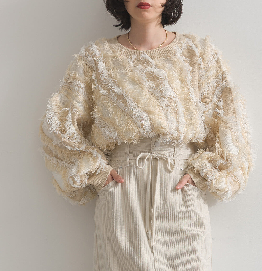 曰本JP直送 馬海毛觸感流蘇提花針織套頭衫 [2025 秋冬新品] {11月30截單;預計10-14工作天發貨｝