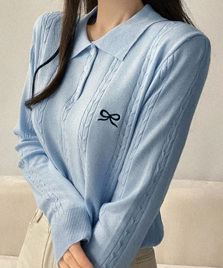 曰本JP送  針織衫 蝴蝶結刺繡POLO衫{11月30截單;預計10-14工作天發貨｝