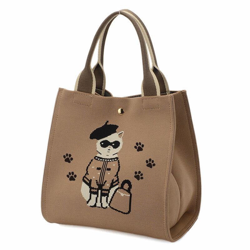 日本JP 直送   【2025新品】時尚貓咪印花針織兩用包 <Minyu> 單肩包 推薦{11月30截單;預計10-14工作天發貨｝