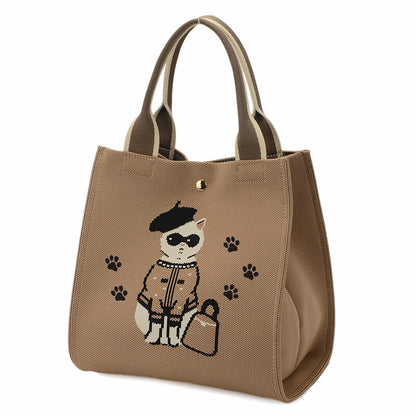 日本JP 直送   【2025新品】時尚貓咪印花針織兩用包 <Minyu> 單肩包 推薦{11月30截單;預計10-14工作天發貨｝