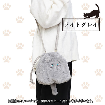 日本JP直送  可愛蓬鬆的黑色貓毛抽繩單肩包，非常適合作為禮物， {3月15截單;預計10-14 工作天發貨}