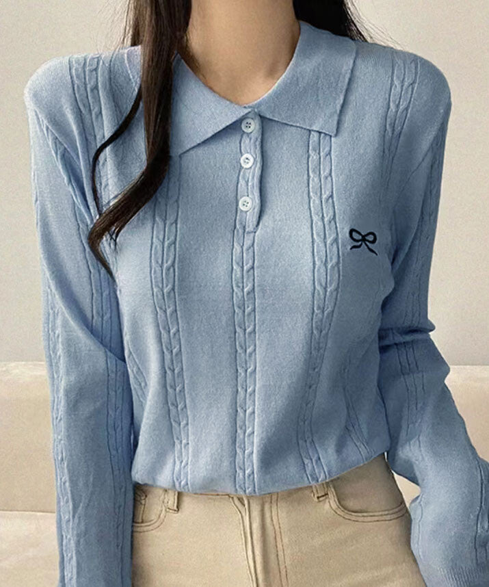 曰本JP送  針織衫 蝴蝶結刺繡POLO衫{11月30截單;預計10-14工作天發貨｝