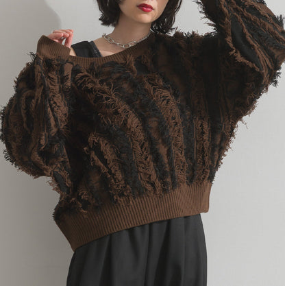 曰本JP直送 馬海毛觸感流蘇提花針織套頭衫 [2025 秋冬新品] {11月30截單;預計10-14工作天發貨｝