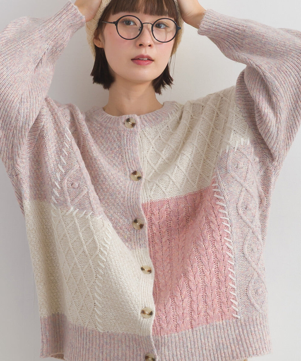 日本JP直送  混色針織開襟衫，附格紋設計 [2025 秋冬新品]　 {11月30截單;預計10-14工作天發貨｝