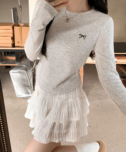 日本JP直送 上衣《蝴蝶結刺繡圓領上衣 4色選配》直送  {11月30截單;預計10-14工作天發貨｝