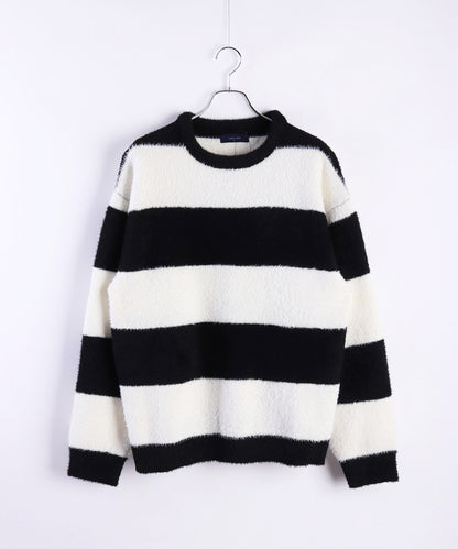 日本JP直送 羽毛紗線寬鬆條紋圓領針織衫 [2025 秋冬款] {11月30截單;預計10-14工作天發貨