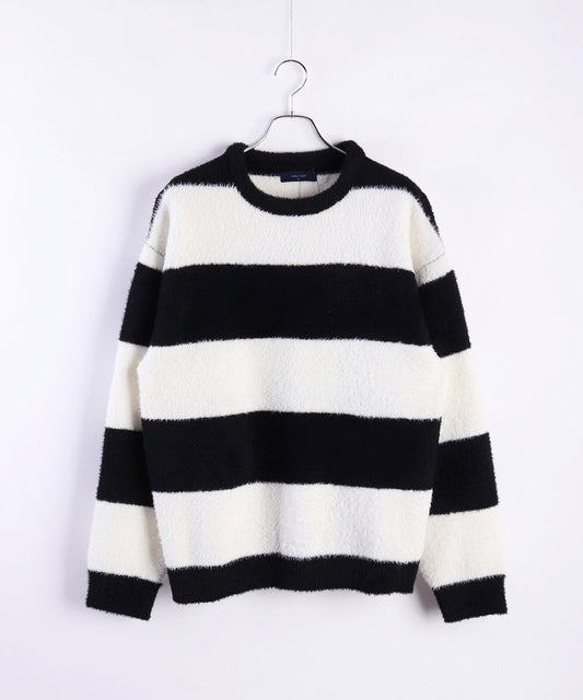 日本JP直送 羽毛紗線寬鬆條紋圓領針織衫 [2025 秋冬款] {11月30截單;預計10-14工作天發貨