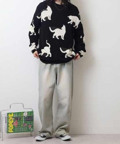 日本JP 直 送   行走貓咪圖案薄紗針織衫{11月30截單;預計10-14工作天發貨｝