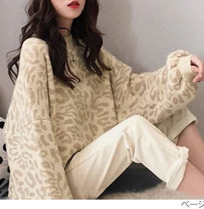 曰本JP送 針織衫《豹紋燈籠袖針織衫》{11月30截單;預計10-14工作天發貨｝