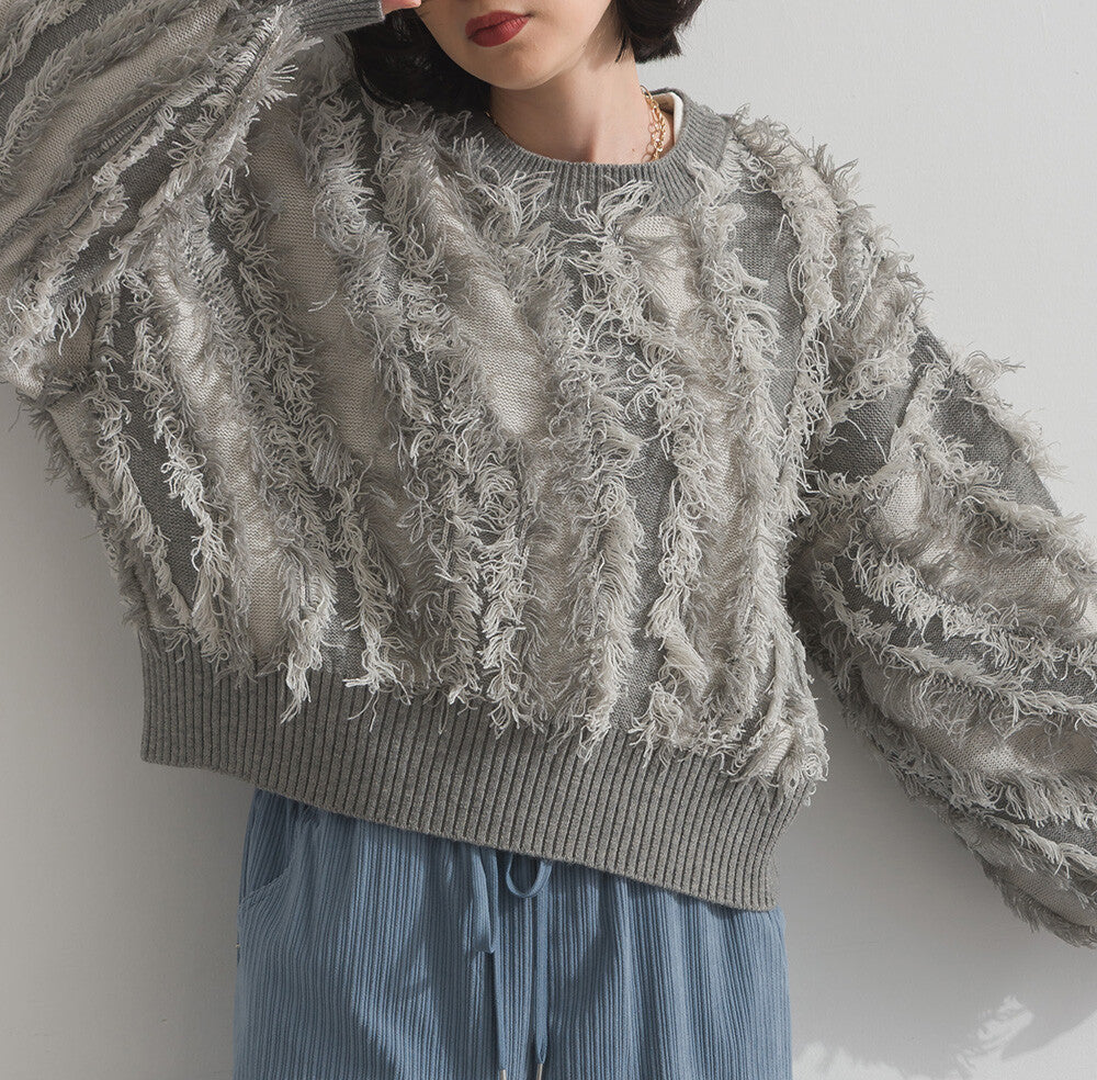 曰本JP直送 馬海毛觸感流蘇提花針織套頭衫 [2025 秋冬新品] {11月30截單;預計10-14工作天發貨｝