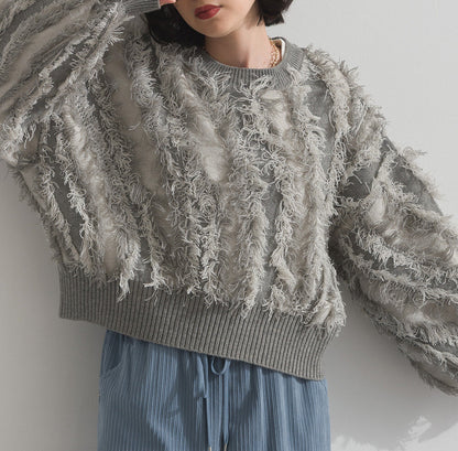 曰本JP直送 馬海毛觸感流蘇提花針織套頭衫 [2025 秋冬新品] {11月30截單;預計10-14工作天發貨｝