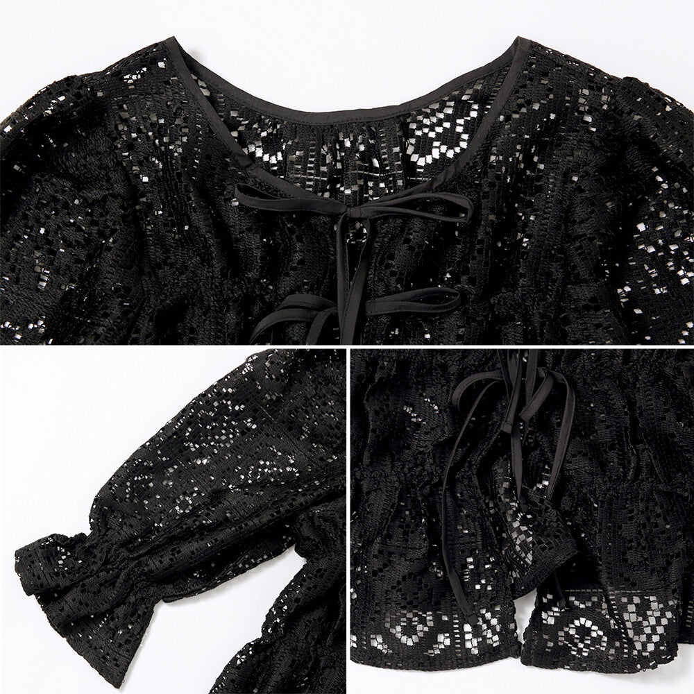 日本JP直送 【2025新品♪】鉤針蕾絲褶皺上衣{11月30截單;預計10-14工作天發貨｝