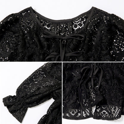 日本JP直送 【2025新品♪】鉤針蕾絲褶皺上衣{11月30截單;預計10-14工作天發貨｝