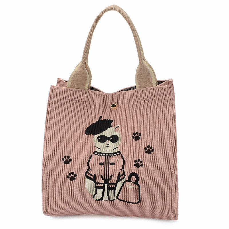 日本JP 直送   【2025新品】時尚貓咪印花針織兩用包 <Minyu> 單肩包 推薦{11月30截單;預計10-14工作天發貨｝